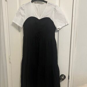 Elegant Black and White Midi Dress